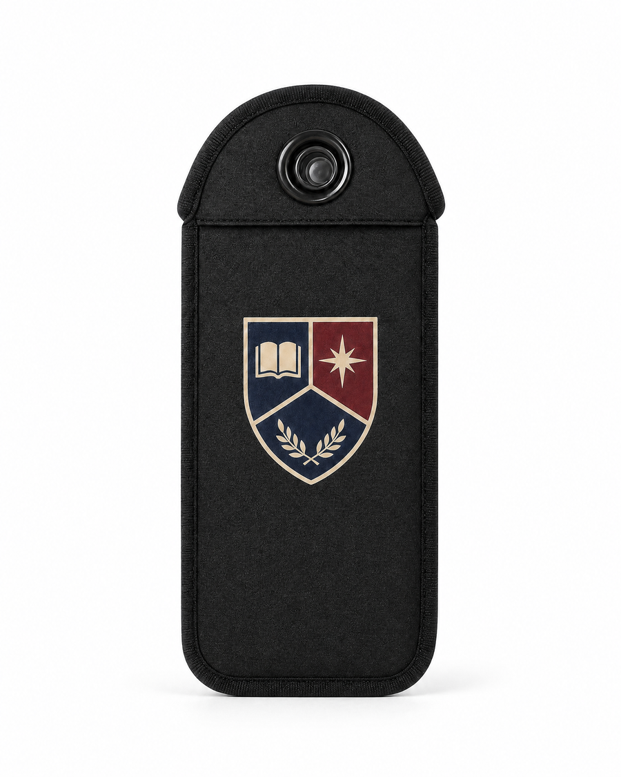 Custom school pouch design — classic school crest