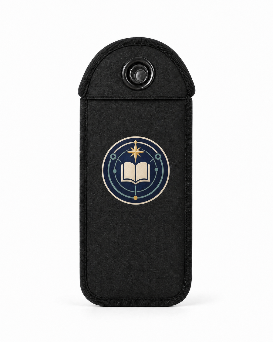 Custom school pouch design — modern academic seal