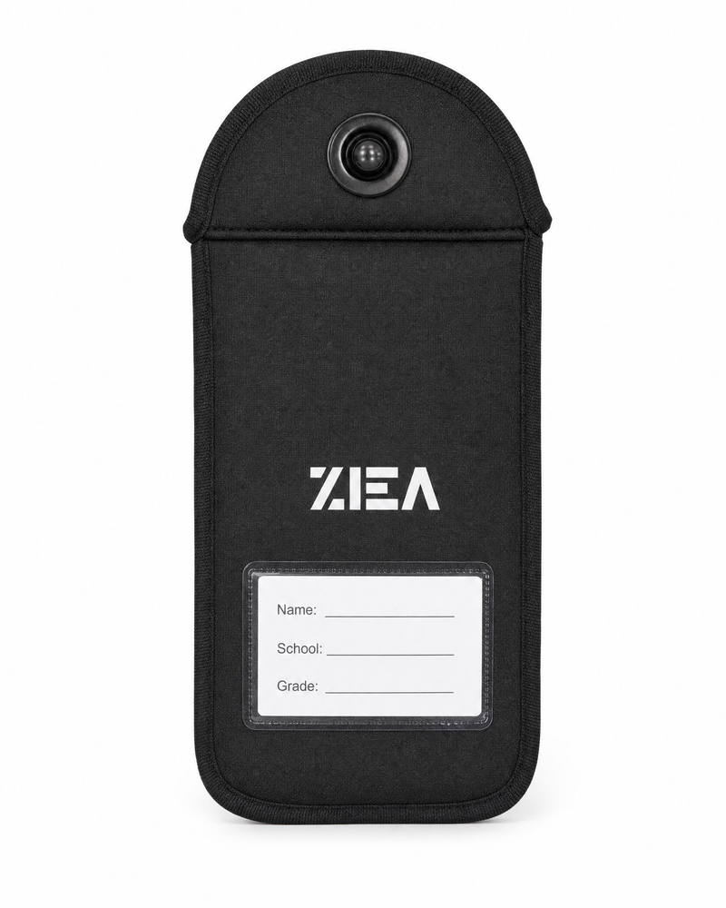 ClassLock material anatomy — magnetic pin, neoprene, edge stitching, ID slot, shielding layer